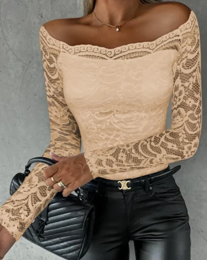 Lace Off Shoulder Sweater Tops - Image 7