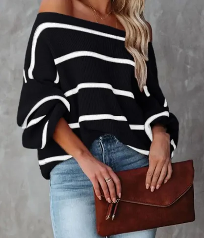 Oversized Stripe Off Shoulder Sweater