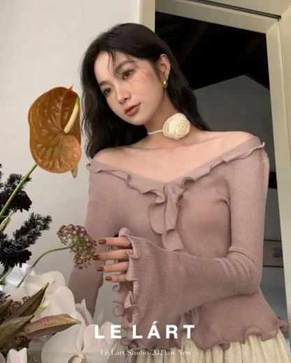 Ruffled Edge Off Shoulder Sweater - Image 5