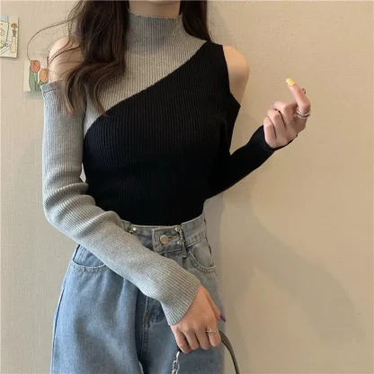 Color Block Open Shoulder Sweater - Image 5