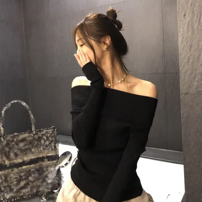 Folded Style Off Shoulder Sweater - Image 6