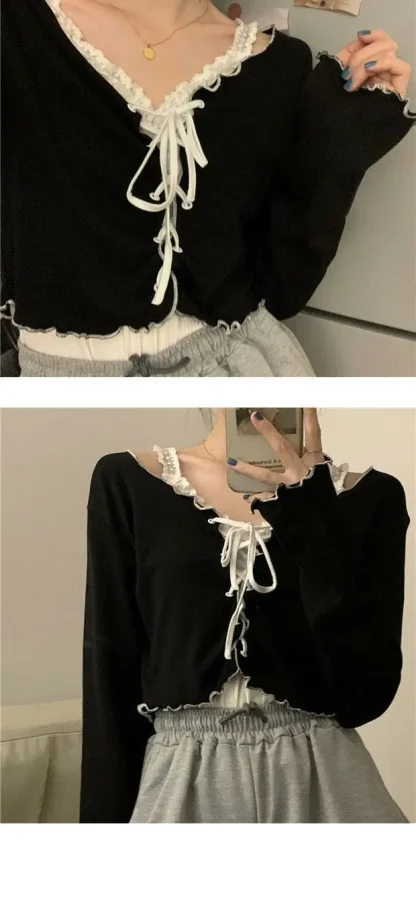 Sexy Lace-up Off Shoulder Sweater - Image 7
