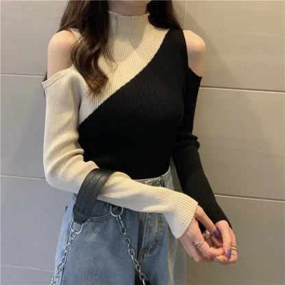 Color Block Open Shoulder Sweater