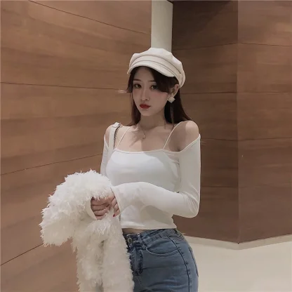 Slim-fit Off Shoulder Sweater Tops - Image 7