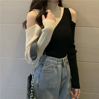 Color Block Open Shoulder Sweater - Image 7