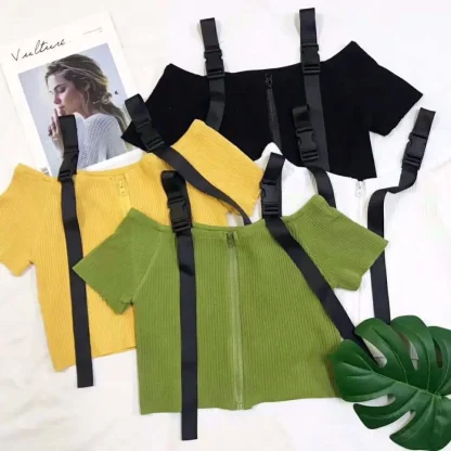 Zipper Front Off Shoulder Sweater - Image 7