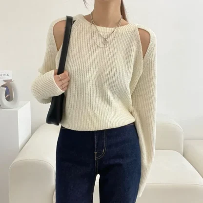 Round Neck Open Shoulder Sweater - Image 3
