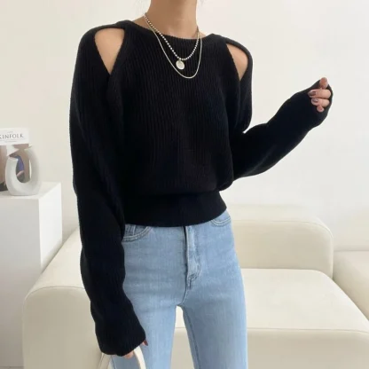 Round Neck Open Shoulder Sweater - Image 4
