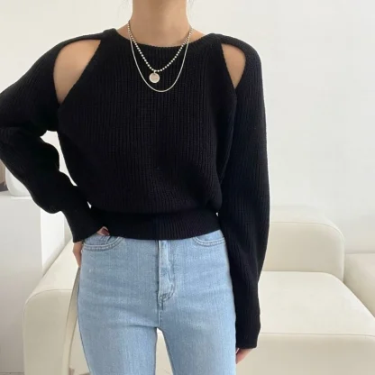 Round Neck Open Shoulder Sweater - Image 6