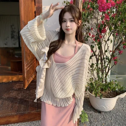 Lazy V-neck Off Shoulder Sweater