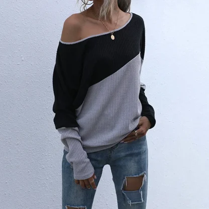 Chic Colorblock Off Shoulder Sweater - Image 3