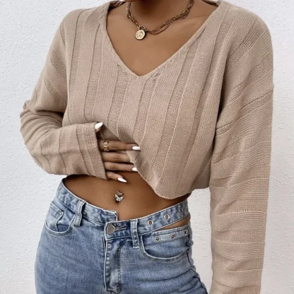 Sexy V-Neck Off Shoulder Sweater - Image 2