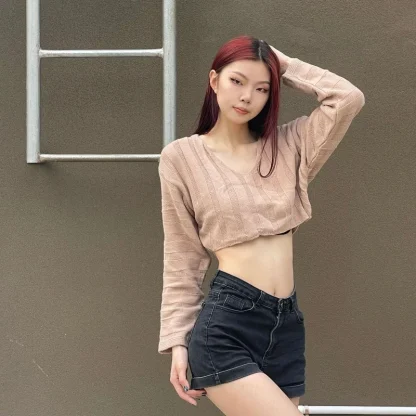Sexy V-Neck Off Shoulder Sweater - Image 3