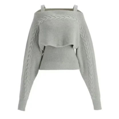 Solid Top Off Shoulder Sweater - Image 4