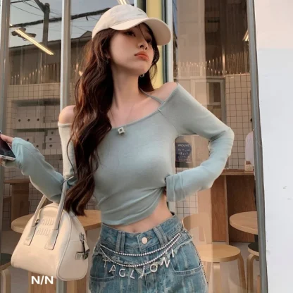 Self Tie Off Shoulder Sweater - Image 2