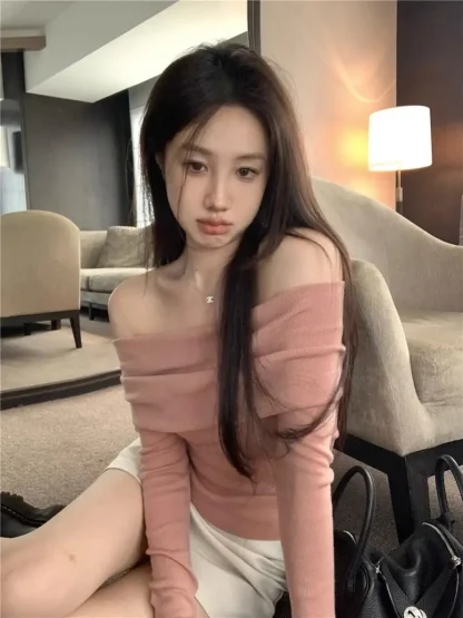 Folded Off Shoulder Sweater Tops - Image 3