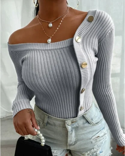 Cozy Elegance Off Shoulder Sweater - Image 5