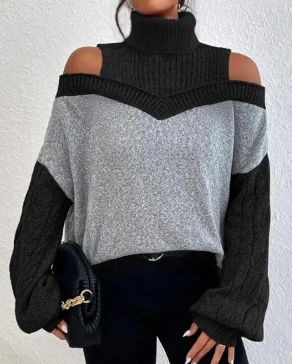Turtle Neck Open Shoulder Sweater