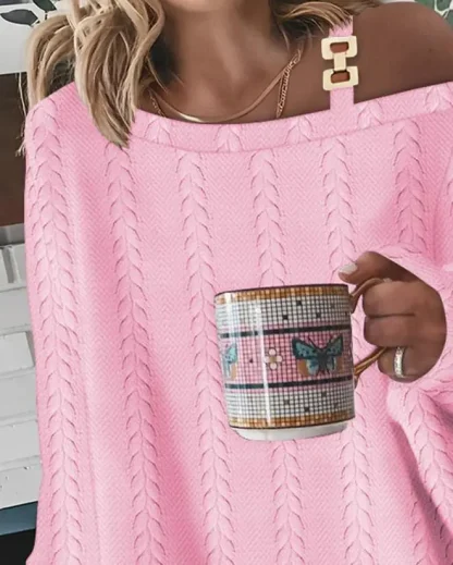 Pink Oversized Off Shoulder Sweater - Image 6