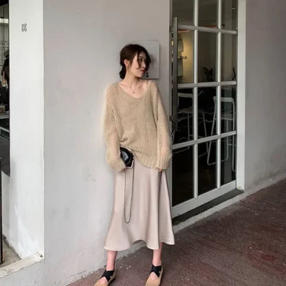 Oversized V-neck Off Shoulder Sweater - Image 7