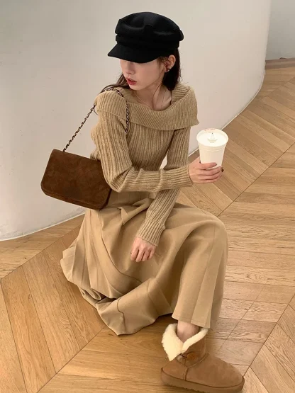 Knitted Off Shoulder Sweater Tops - Image 7