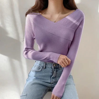 Solid Elegance Off Shoulder Sweater - Image 4