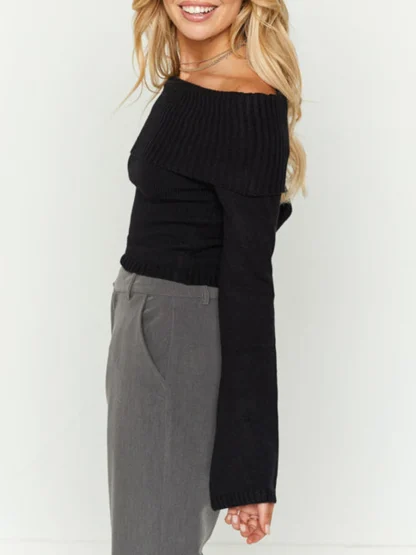 Solid Knit Off Shoulder Sweater - Image 7