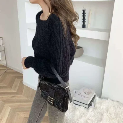 Casual Knitted Off Shoulder Sweater - Image 7