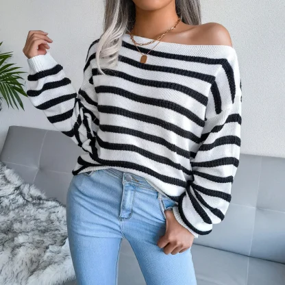 Striped Knit Off Shoulder Sweater