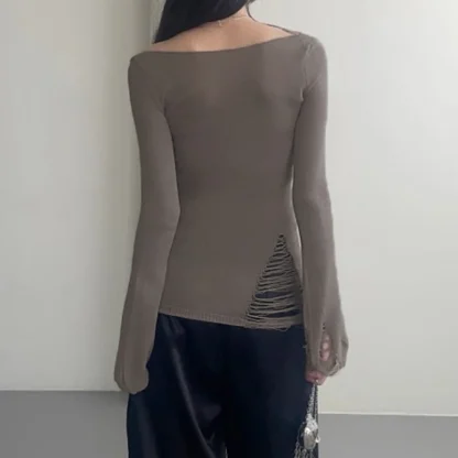 Ripped Style Off Shoulder Sweater - Image 4