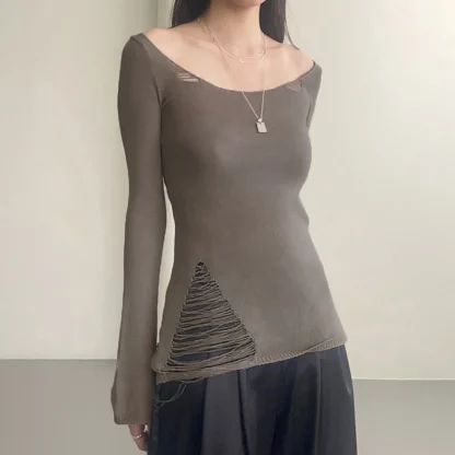 Ripped Style Off Shoulder Sweater - Image 3