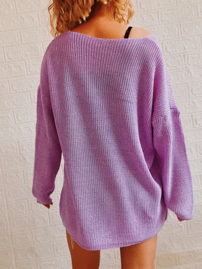 Knitted Oversized Off Shoulder Sweater - Image 5
