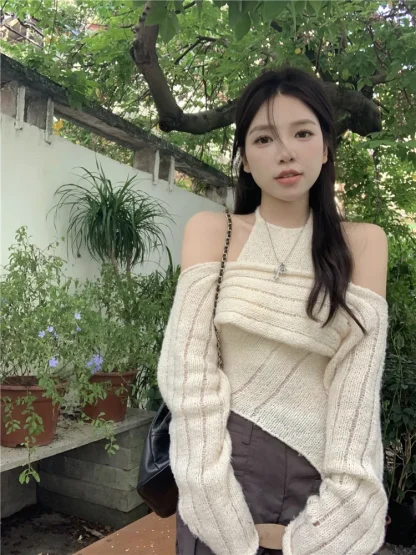 Two-Piece Set Off Shoulder Sweater - Image 2