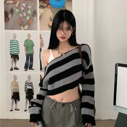 Stripe Top Off Shoulder Sweater - Image 7