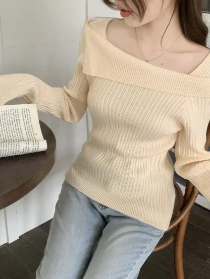 Slash Off Shoulder Sweater Tops - Image 6