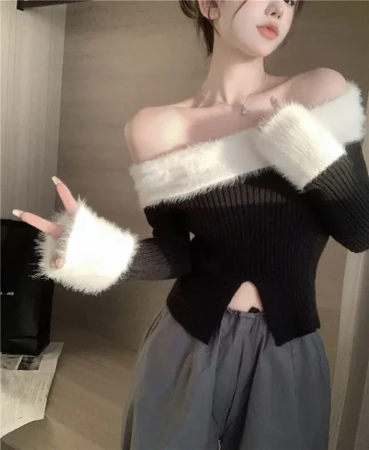 Slit Off Shoulder Sweater Tops - Image 6
