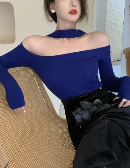 Choker Off Shoulder Sweater Tops - Image 5