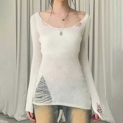 Ripped Style Off Shoulder Sweater - Image 5