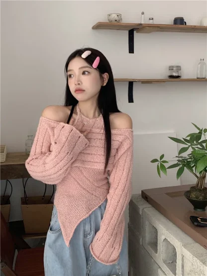 Two-Piece Set Off Shoulder Sweater - Image 5