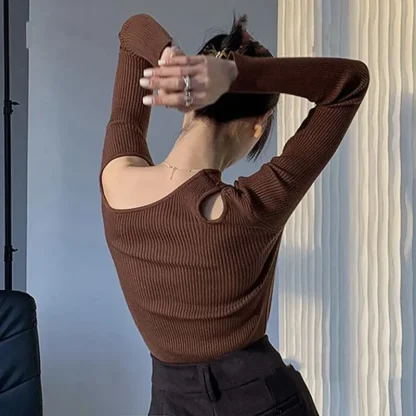 Asymmetric Off Shoulder Sweater Tops - Image 7