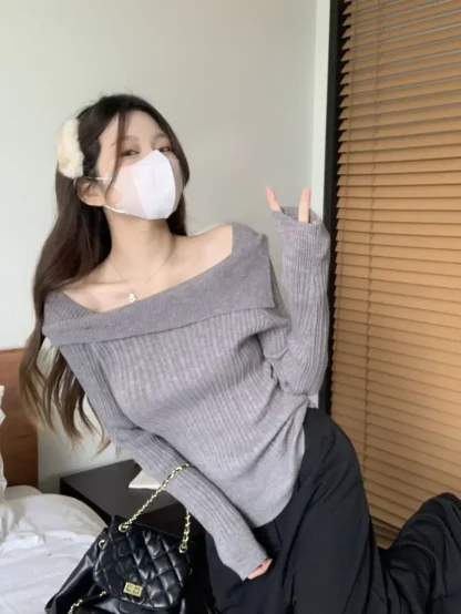 Slash Off Shoulder Sweater Tops - Image 5