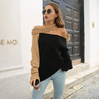 One-line Neck Off Shoulder Sweater - Image 5