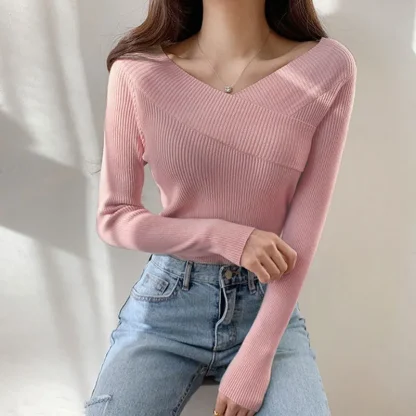 Solid Elegance Off Shoulder Sweater - Image 5