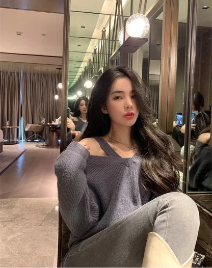 Halter Knit Off Shoulder Sweater - Image 6