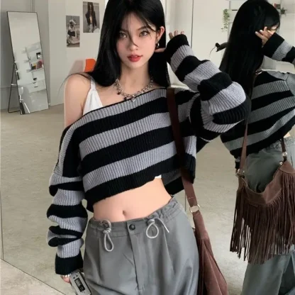 Stripe Top Off Shoulder Sweater - Image 5