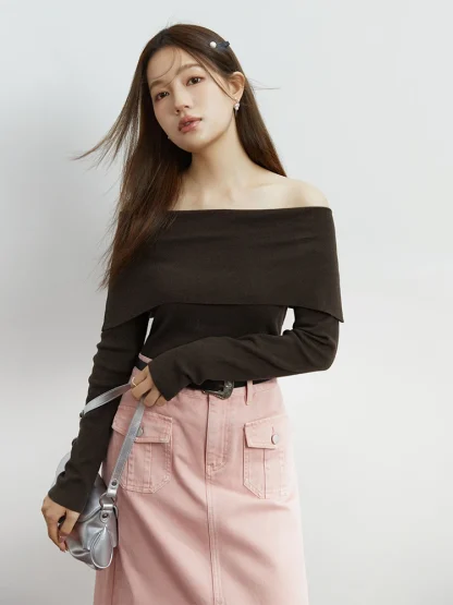 Slim Off Shoulder Sweater Tops