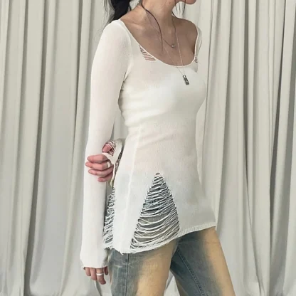 Ripped Style Off Shoulder Sweater - Image 6