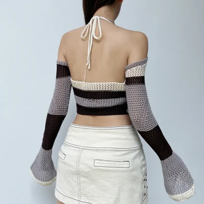 Knitted Crop Off Shoulder Sweater - Image 5