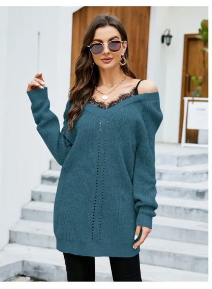 V-Neck Elegance Off Shoulder Sweater - Image 7