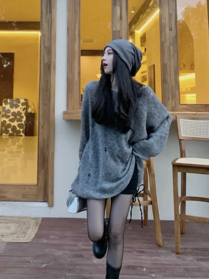 Oversize Knit Off Shoulder Sweater - Image 6